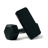 Phone propped on a dumbbell